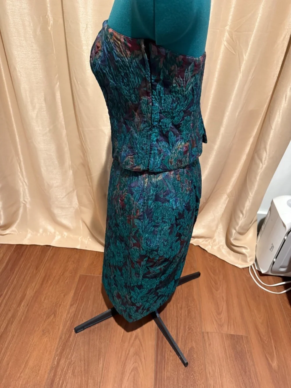Vintage Lady Mila Florence Italy Brocade 2-Piece Strapless Corset Top & Skirt